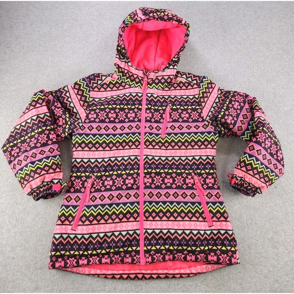 CHILDRENS PLACE Fluorescent Hot Pink Yellow Neon Winter Jacket Girls Large 10/12